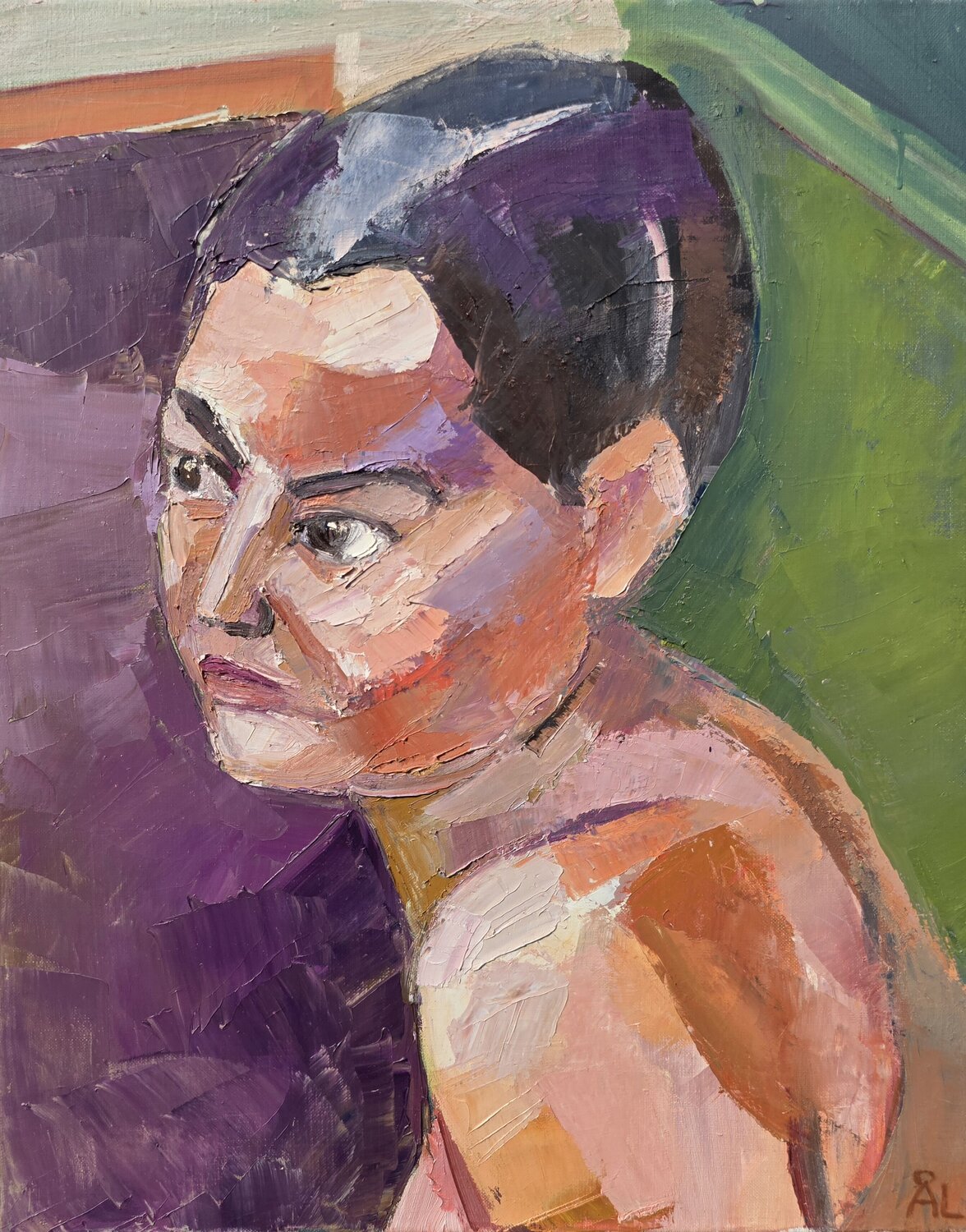Nude Model Watching @asaleanderz Leanderz Original painting for sale