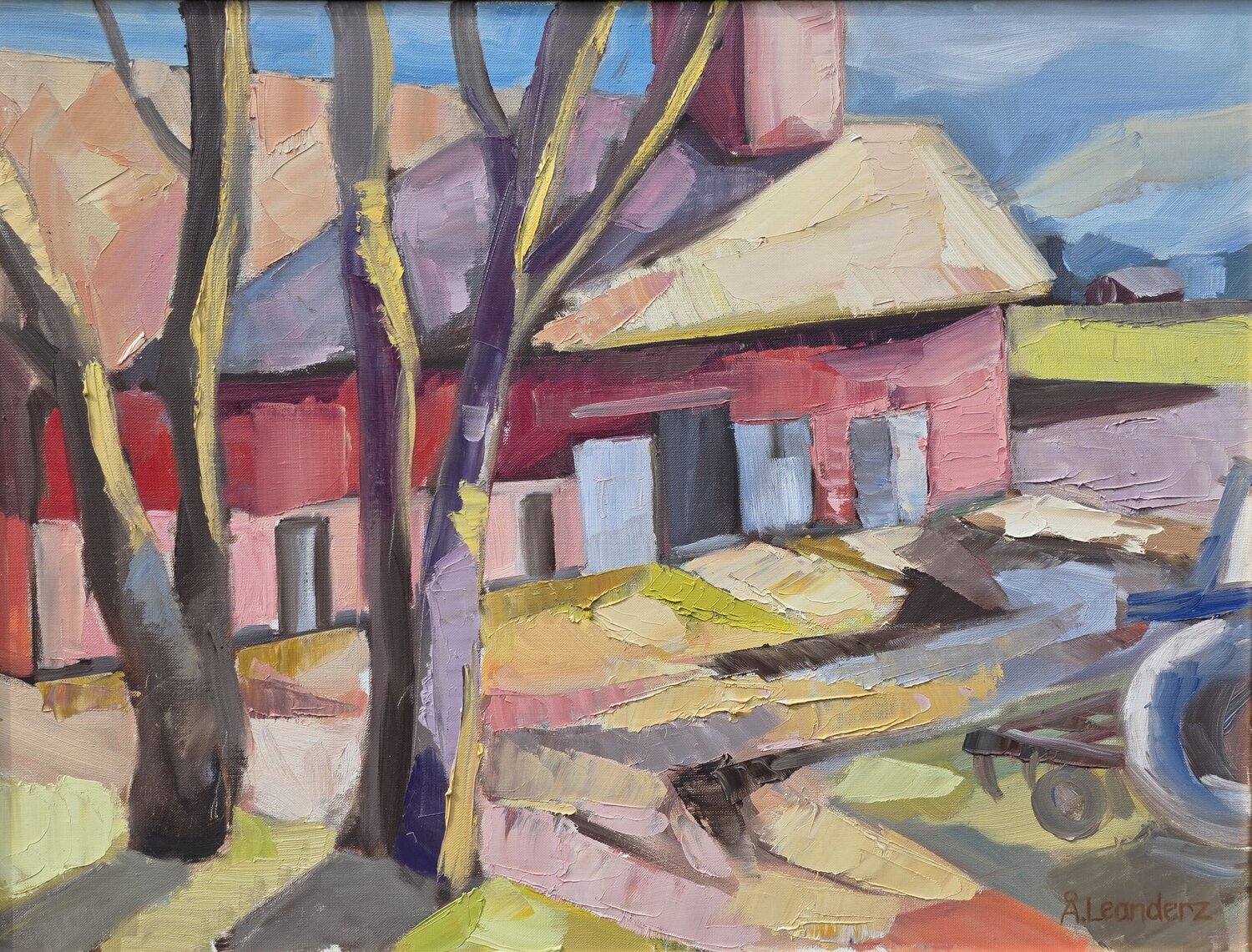 A farmyard slope in springtime light @asaleanderz Leanderz Original painting for sale