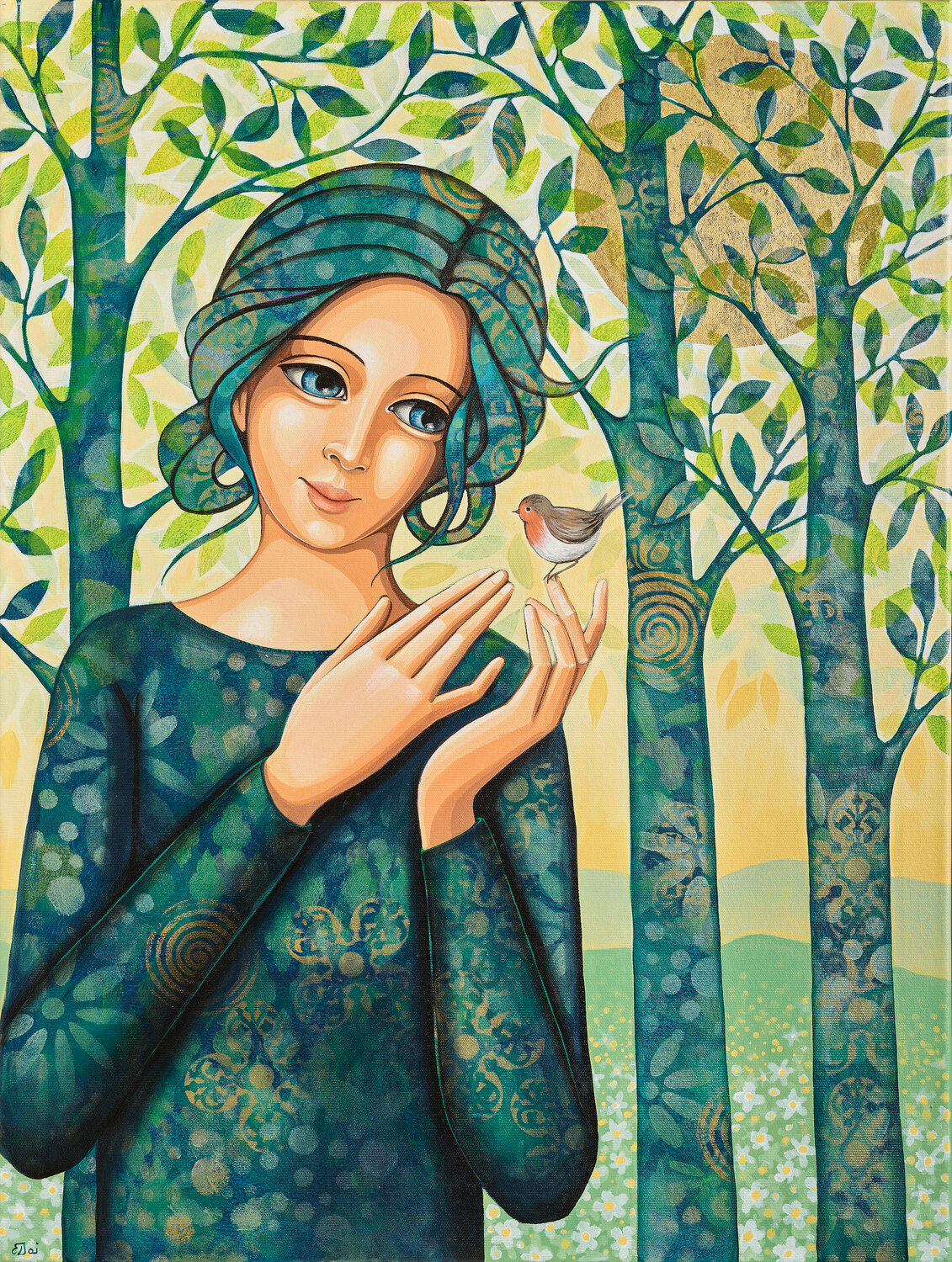 Primavera, il racconto del pettirosso Daniela Prezioso Einwaller Original painting for sale