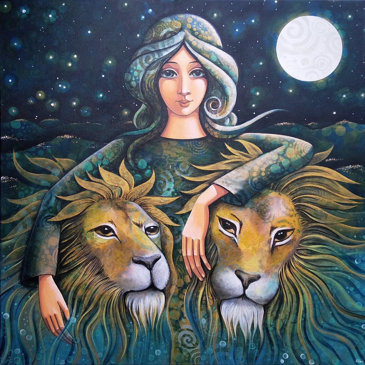 Dominatrice dei leoni Daniela Prezioso Einwaller Original painting for sale