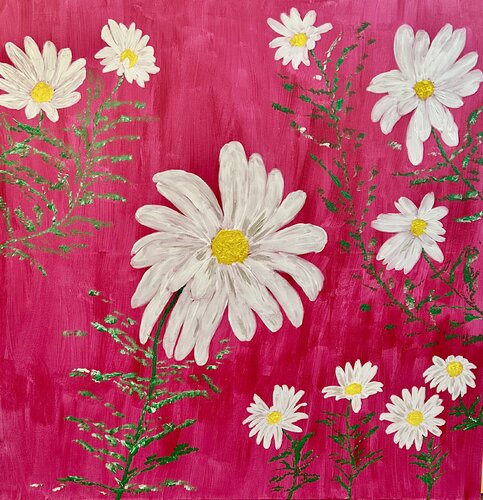 Zingy Daisies on Fuchsia Pink (Flowers) by Ruth Breen, Painting for Sale on Select