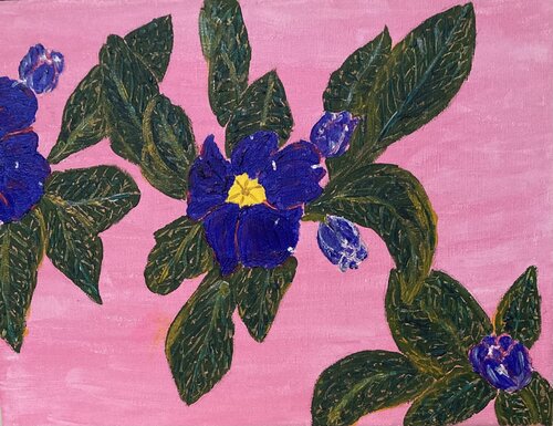 Purple Primula on pink by Ruth Breen, Painting for Sale on Select