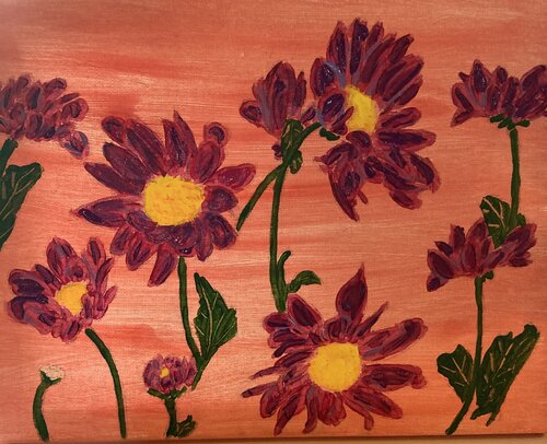 Chrysanthemum on orange by Ruth Breen, Painting for Sale on Select