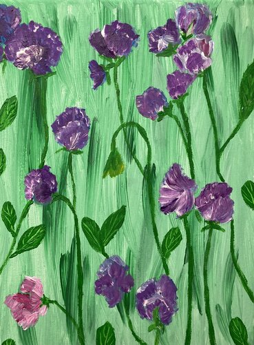 Sweetpeas flowers on green by Ruth Breen, Painting for Sale on Select