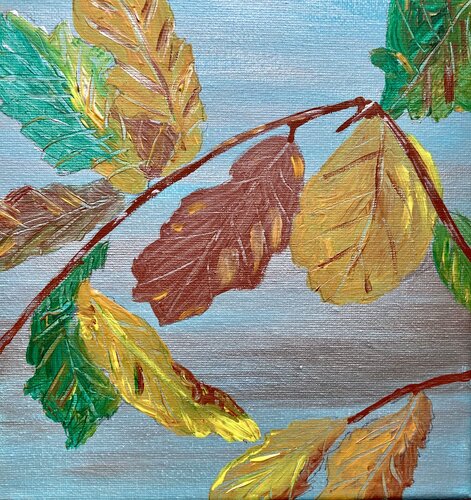 Autumn leaves on silver green by Ruth Breen, Painting for Sale on Select