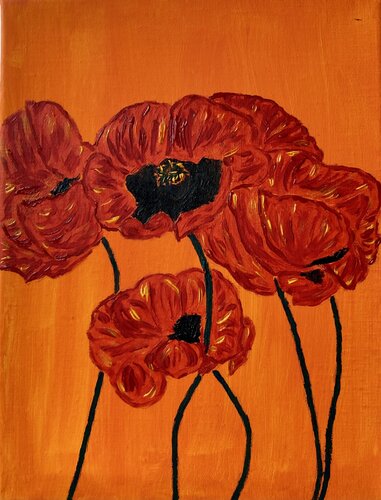 Poppies on orange by Ruth Breen, Painting for Sale on Select