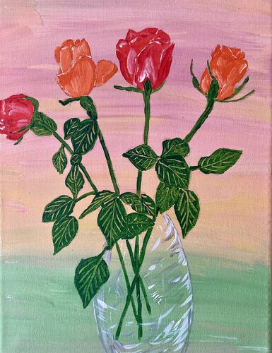 Beautiful roses in a glass vase by Ruth Breen, Painting for Sale on Select