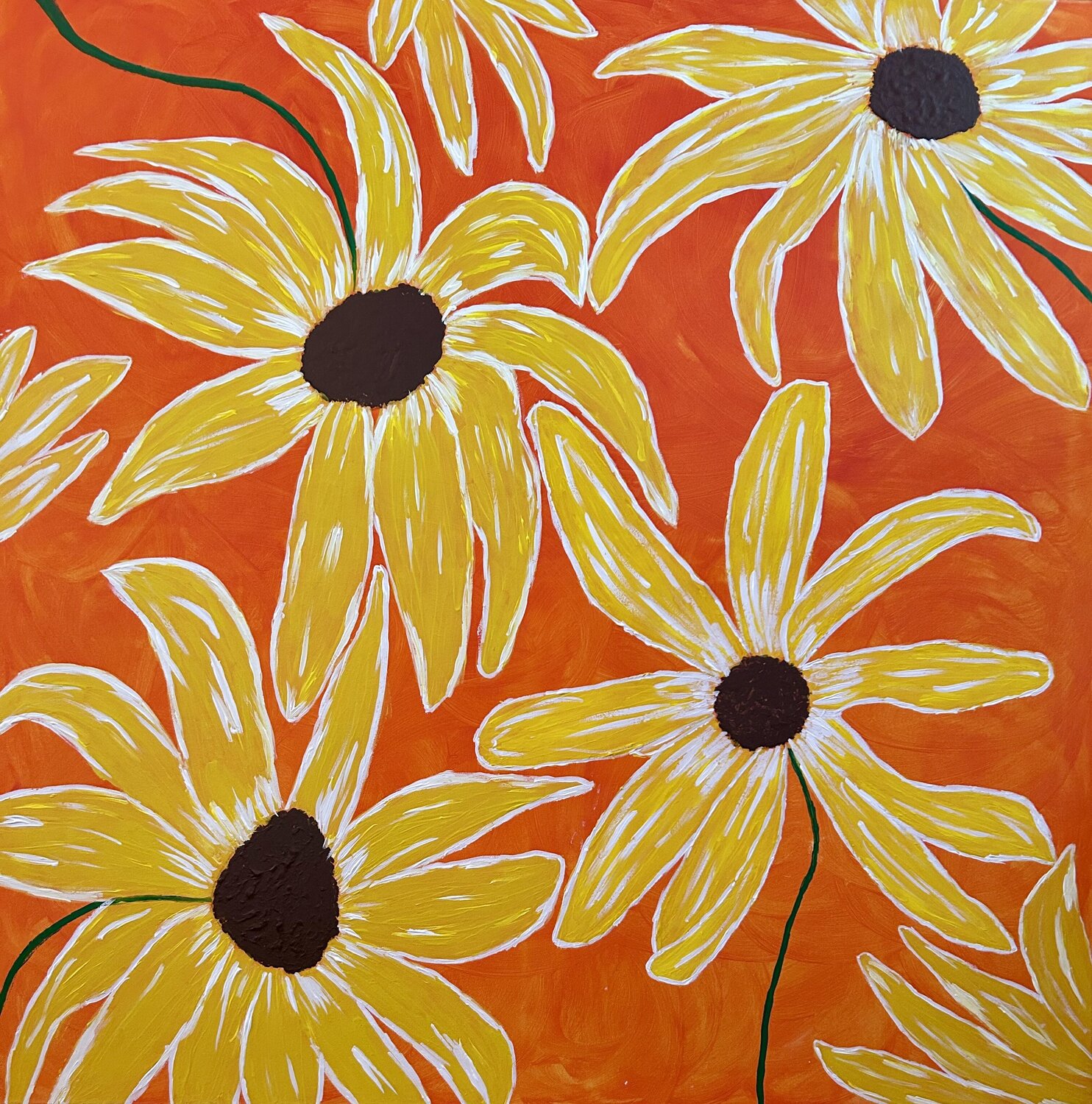 Zingy Black Eye Daisies (Flowers) Ruth Breen Original painting for sale