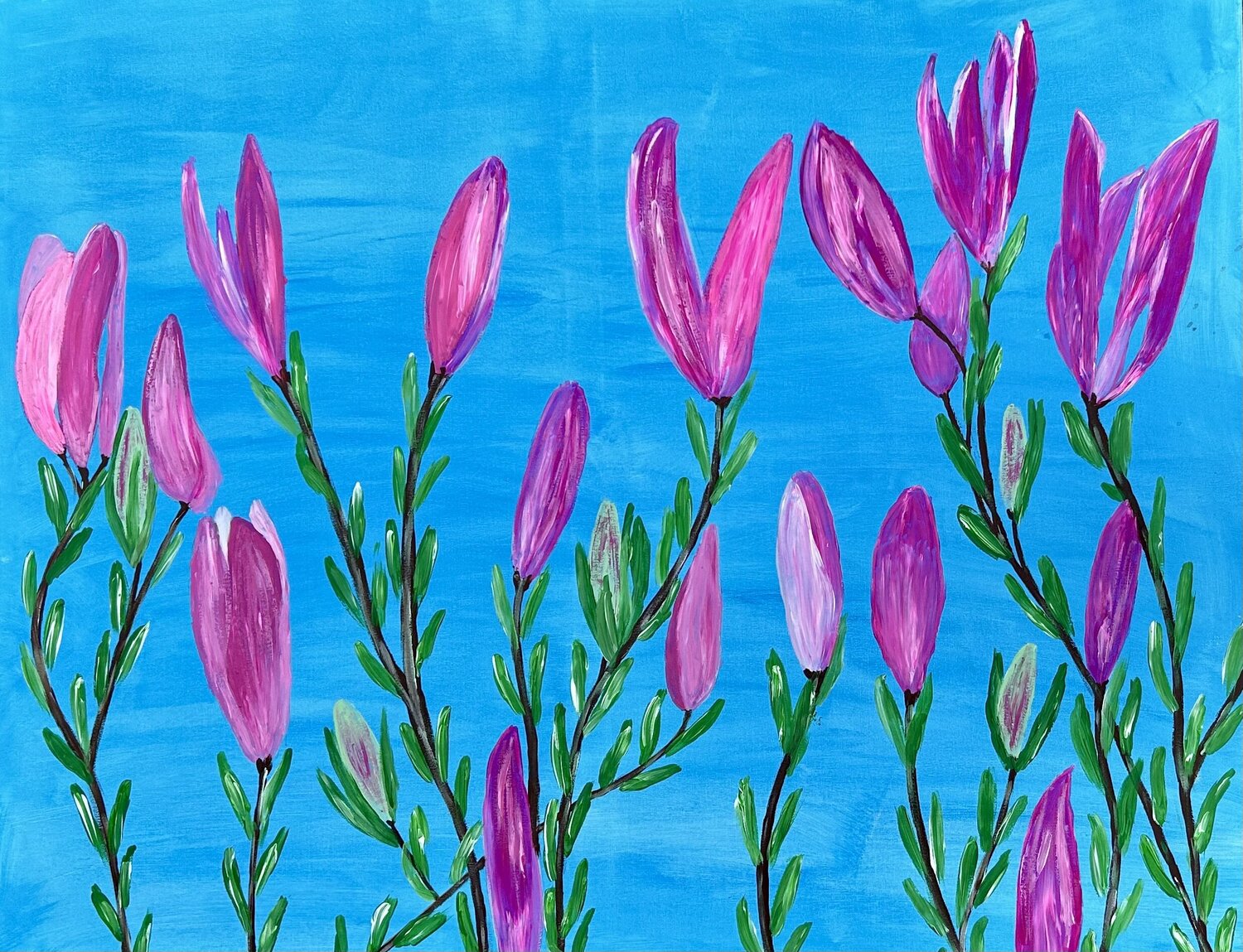 Magnolia on Intense Blue (Flowers) Ruth Breen Original painting for sale