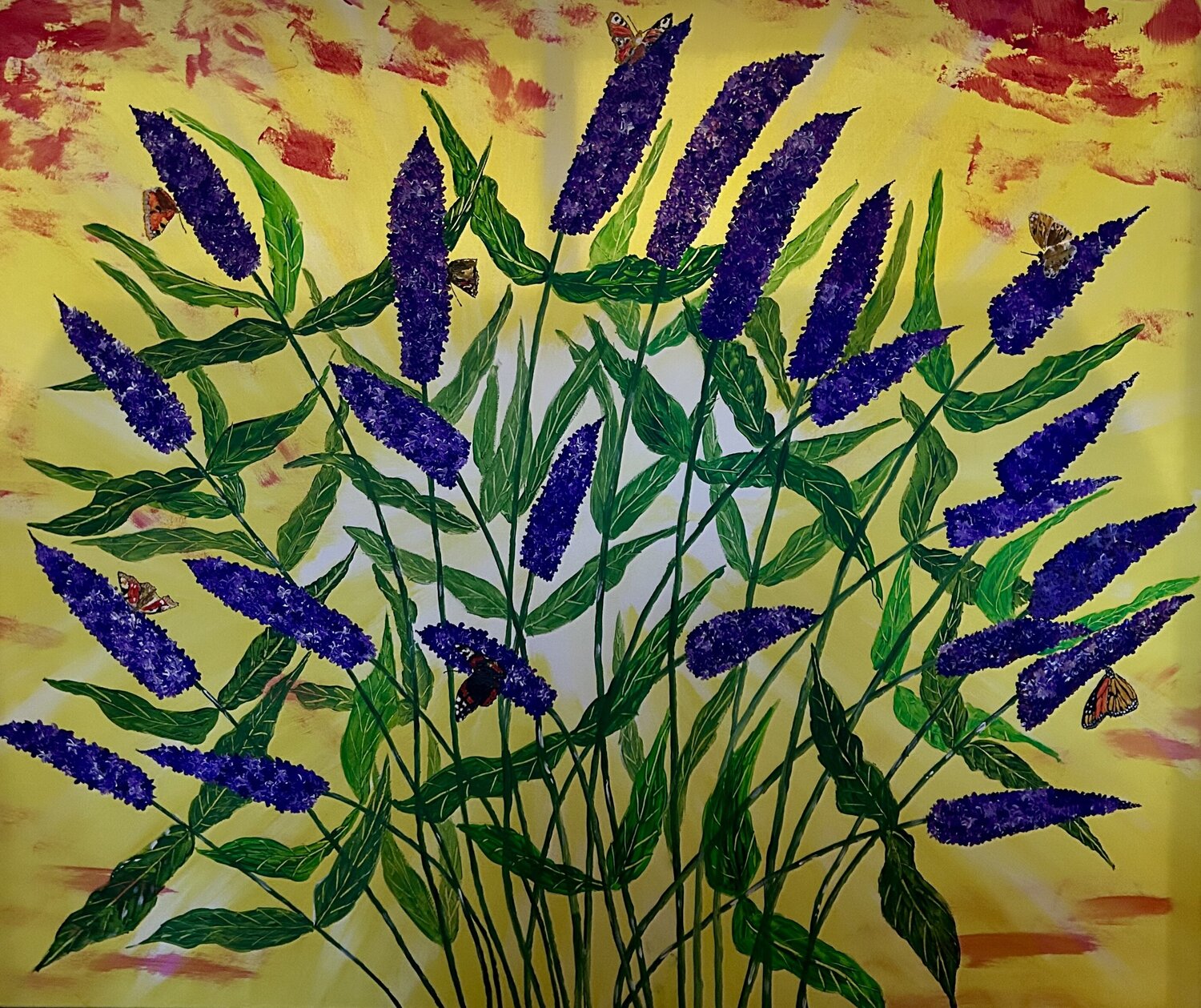 Purple Buddleia with Butterflies (Flowers) Ruth Breen Original painting for sale