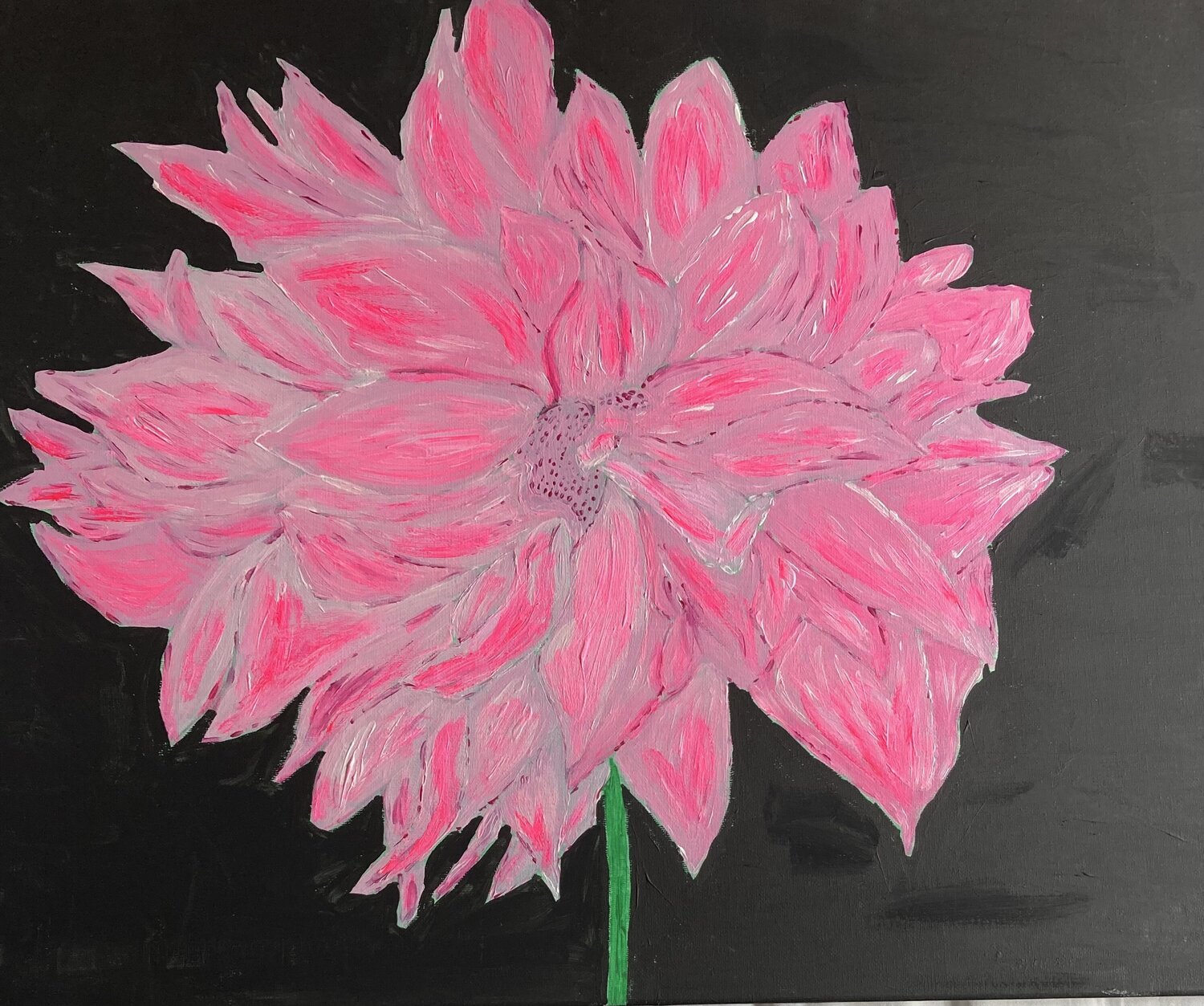 Pink Dahlia on black (Flower) Ruth Breen Original painting for sale