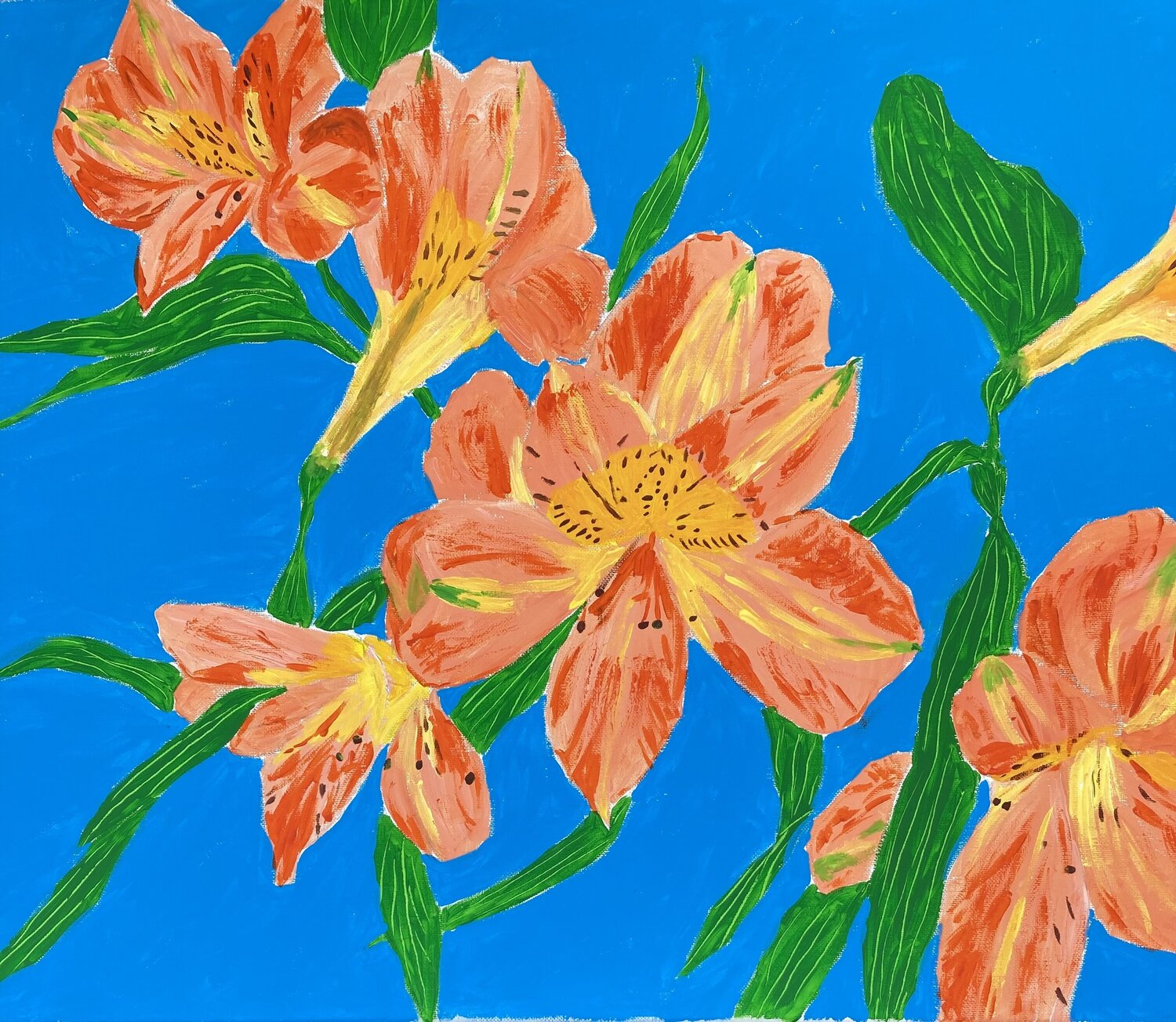 Orange Lilies on Blue (Flowers) Ruth Breen Original painting for sale