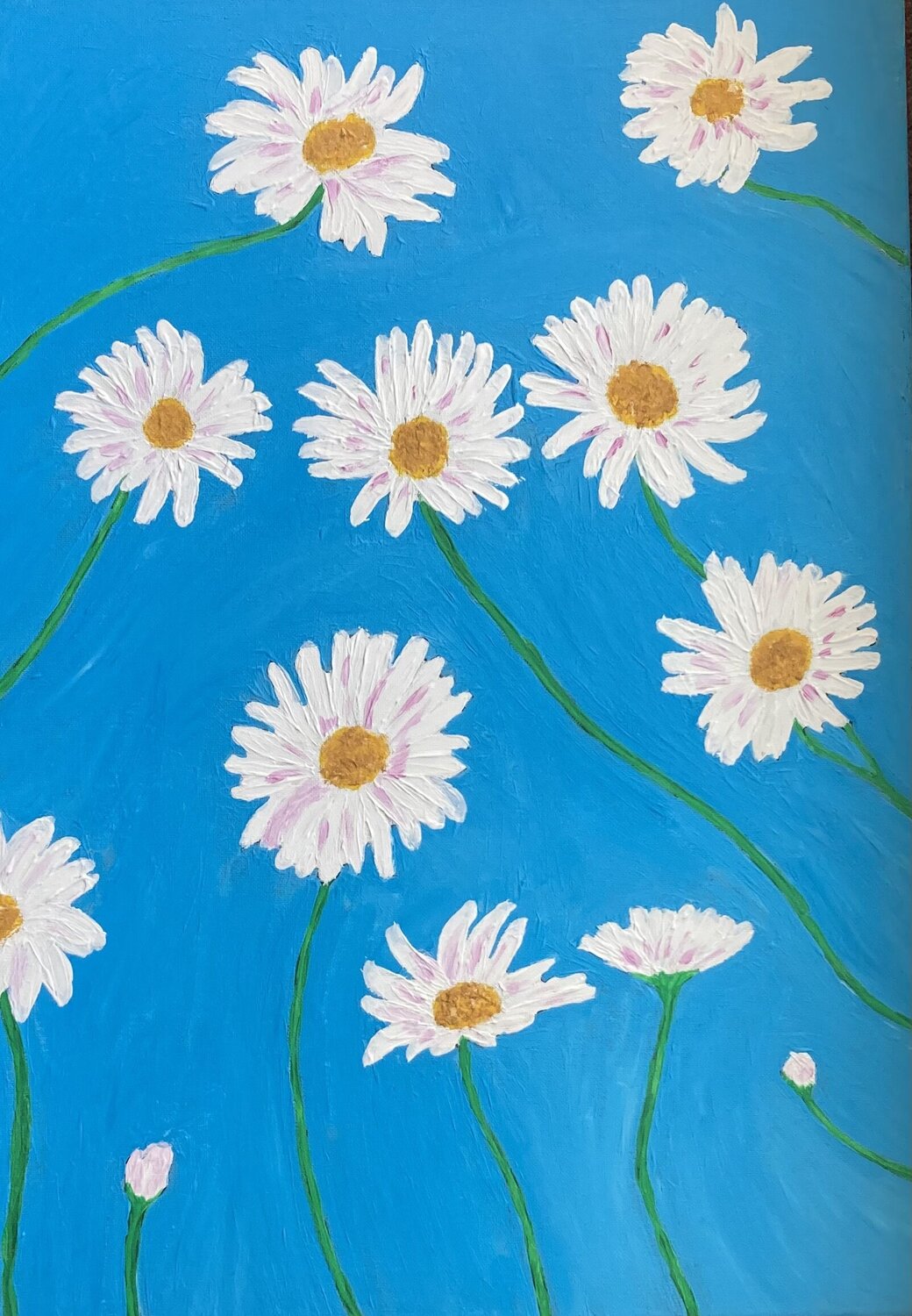 Daises on Blue (Flowers) Ruth Breen Original painting for sale