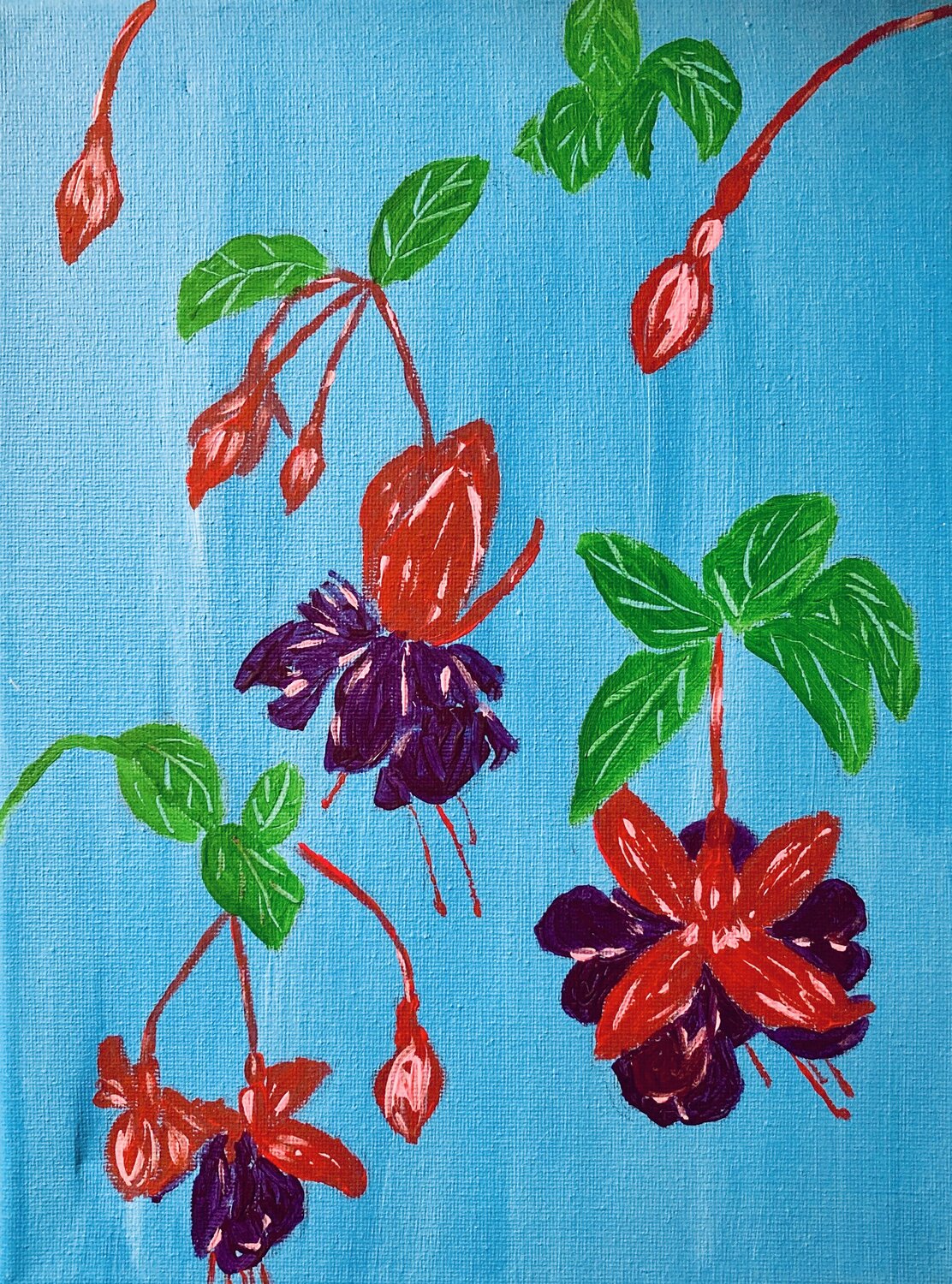 Fuchsias on Vivid Blue Ruth Breen Original painting for sale
