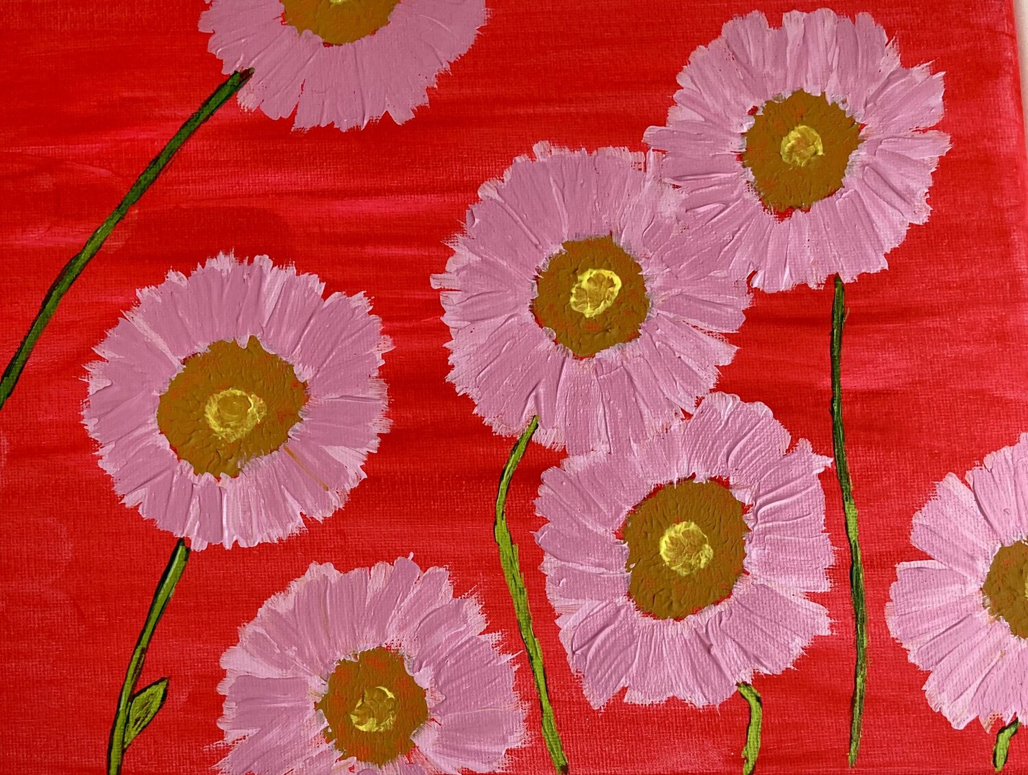 Pink Daisies on Red Ruth Breen Original painting for sale