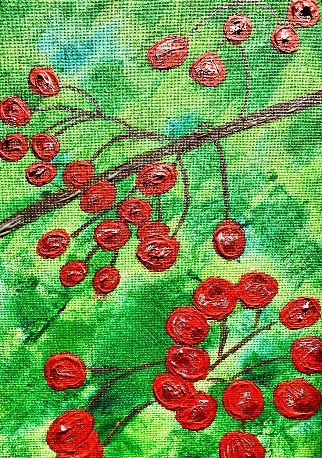 Red Berries on green Ruth Breen Original painting for sale
