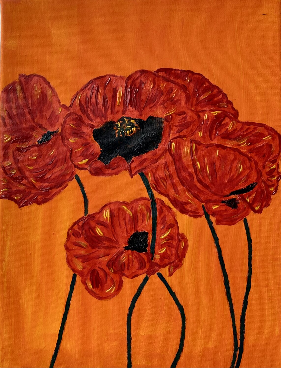Poppies on orange Ruth Breen Original painting for sale