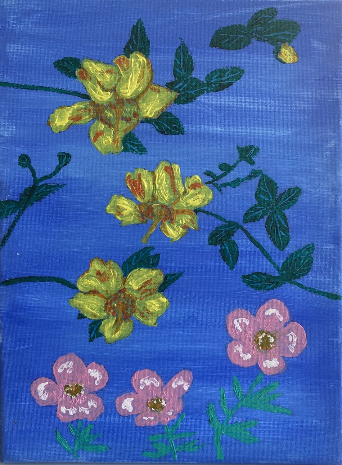 Bush Flowers on Blue Ruth Breen Original painting for sale