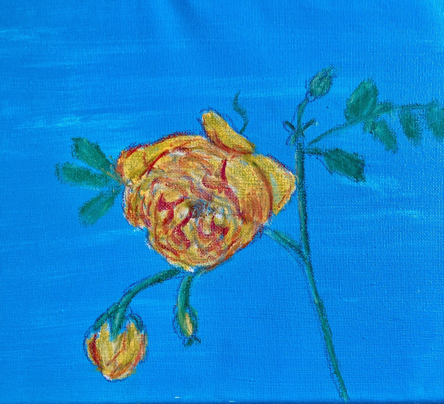 Yellow rose on Blue Ruth Breen Original painting for sale