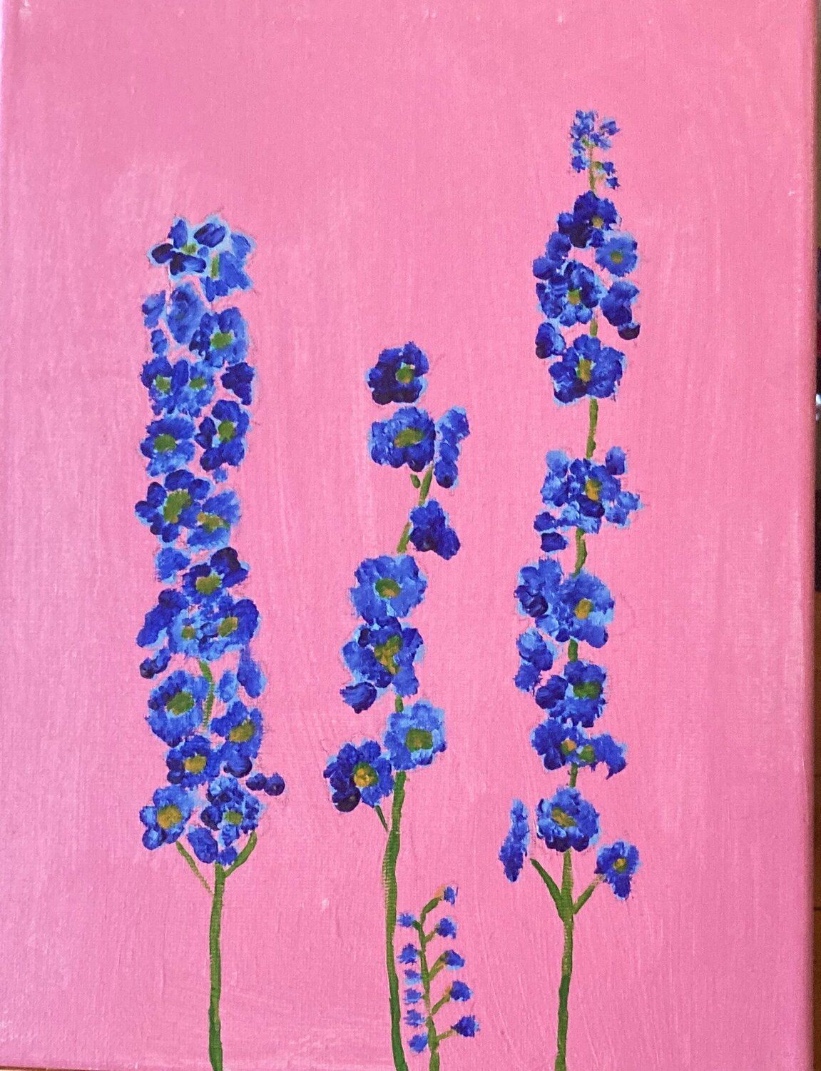 Hollyhocks on pink Ruth Breen Original painting for sale