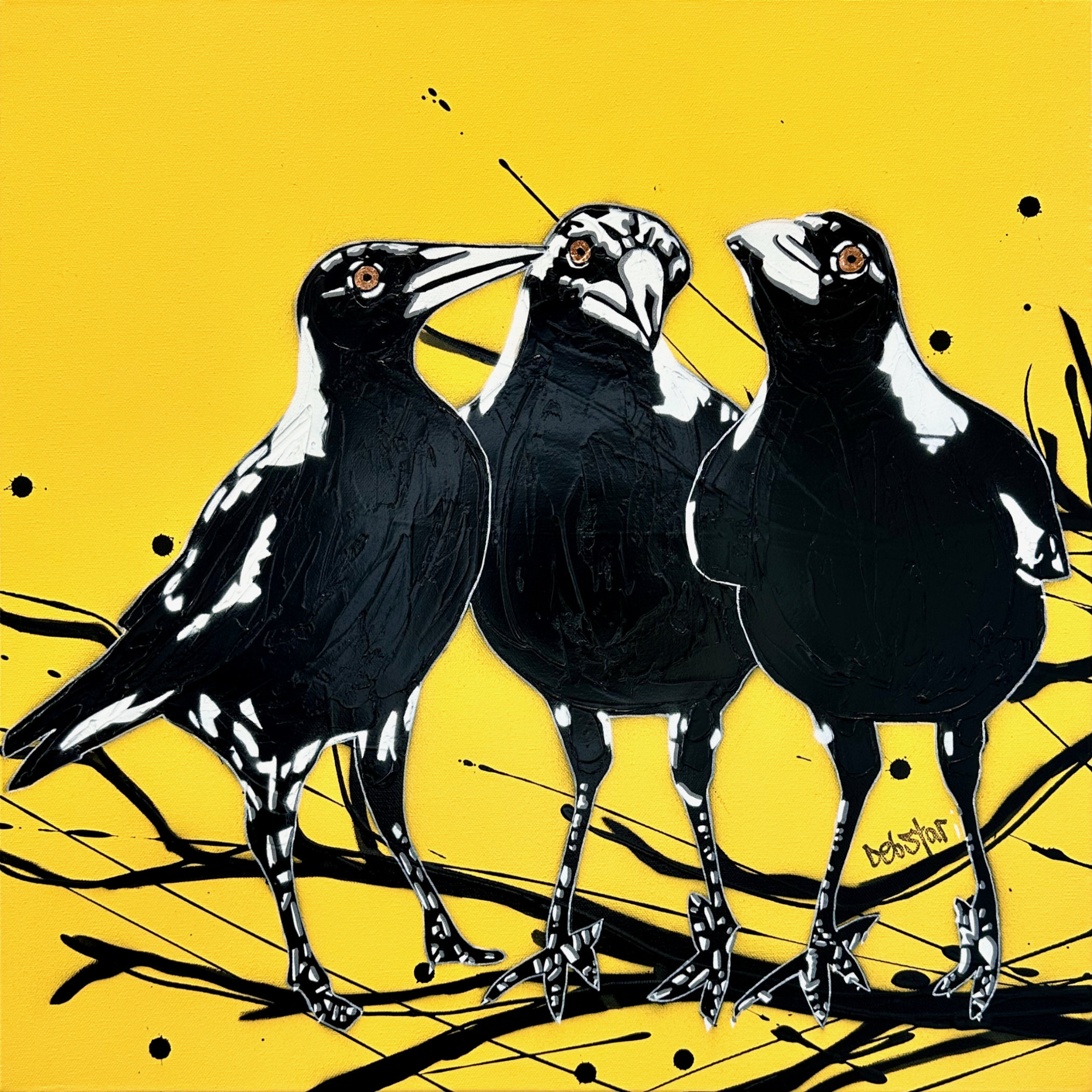 Yellow Magpie Huddle 61cm x 61cm