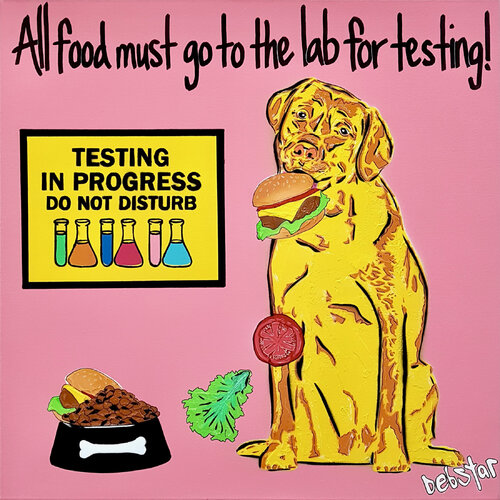 Cheeky Dog Tails Lab Test 61cm x 61cm by DEBORAH LANG, Painting for Sale on Select