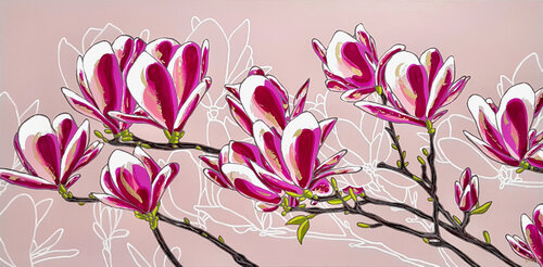 Blush Pink Magnolias 152cm x 76cm by DEBORAH LANG, Painting for Sale on Select