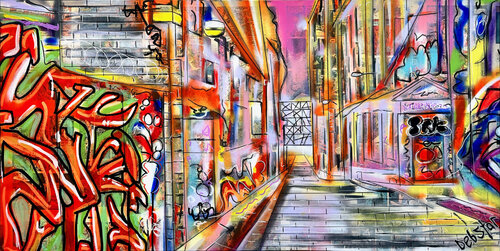 Hosier Lane Melbourne 2 122cm x 61cm by DEBORAH LANG, Painting for Sale on Select