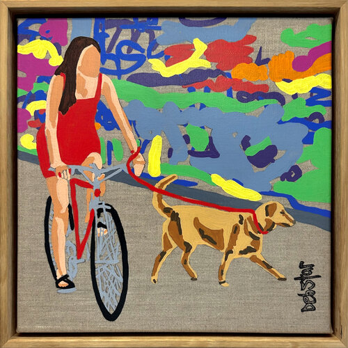 Lady in Red - Lane Ride 33.5cm x 33.5cm Framed by DEBORAH LANG, Painting for Sale on Select