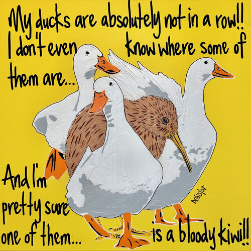 Ducks in a Row Yellow 61cm x 61cm by DEBORAH LANG, Painting for Sale on Select