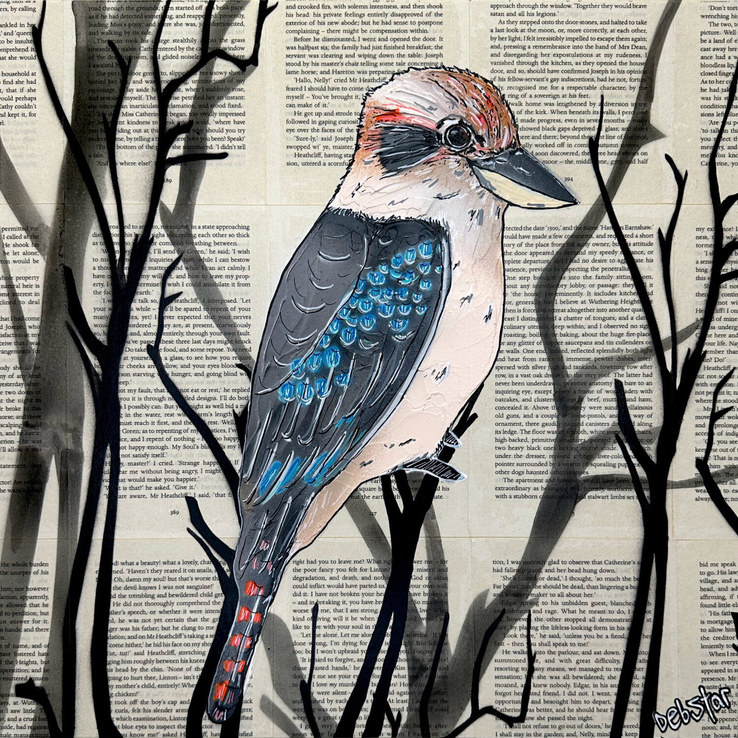 Kookaburra Woodland 40cm x 40cm DEBORAH LANG Original painting for sale
