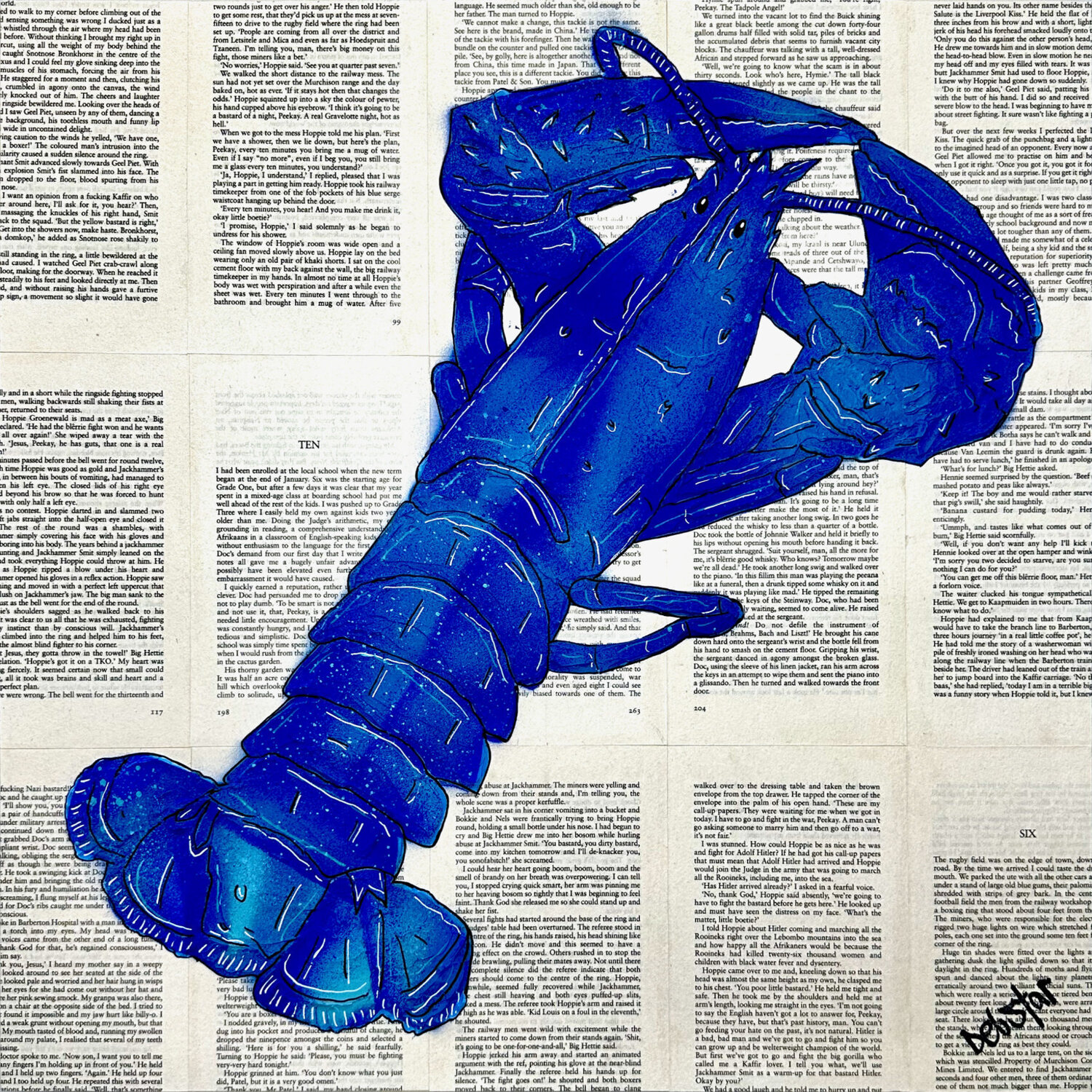 Lobster Dinner Blue 50cm x 50cm DEBORAH LANG Original painting for sale