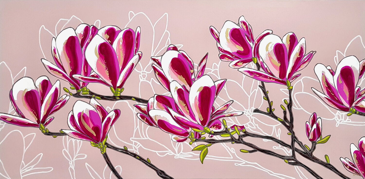 Blush Pink Magnolias 152cm x 76cm DEBORAH LANG Original painting for sale