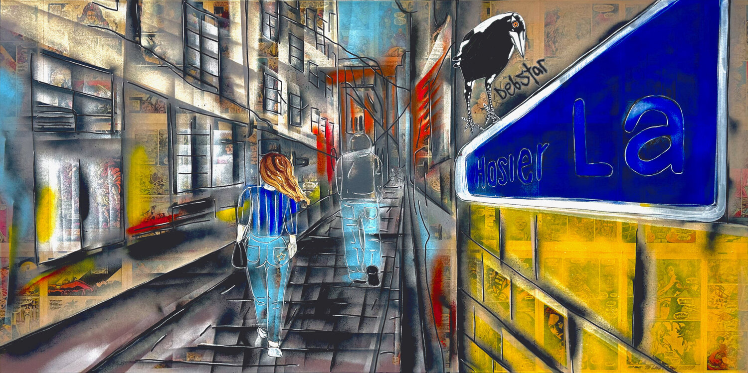 A Trip down Hosier Lane 152cm x 76cm DEBORAH LANG Original painting for sale