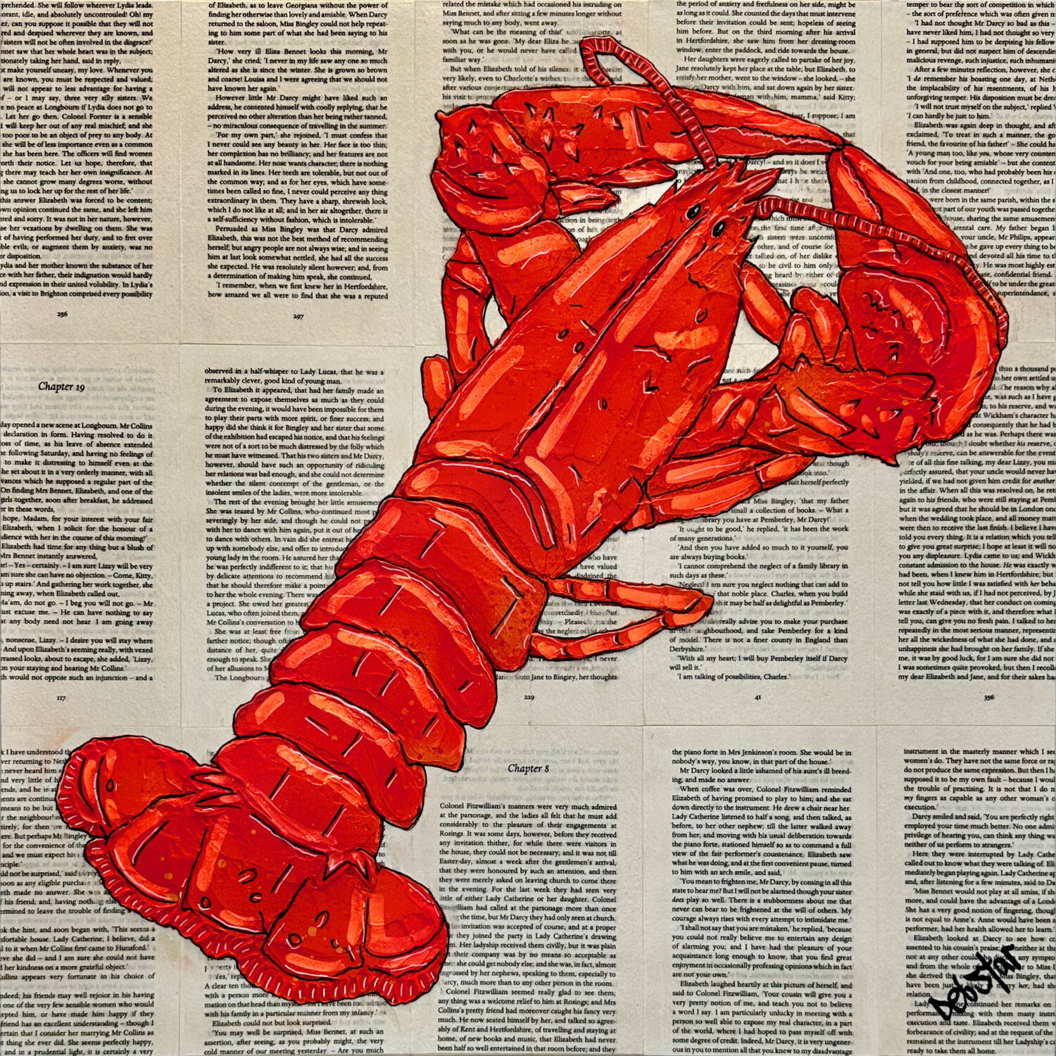Lobster Dinner Orange 2 50cm x 50cm DEBORAH LANG Original painting for sale