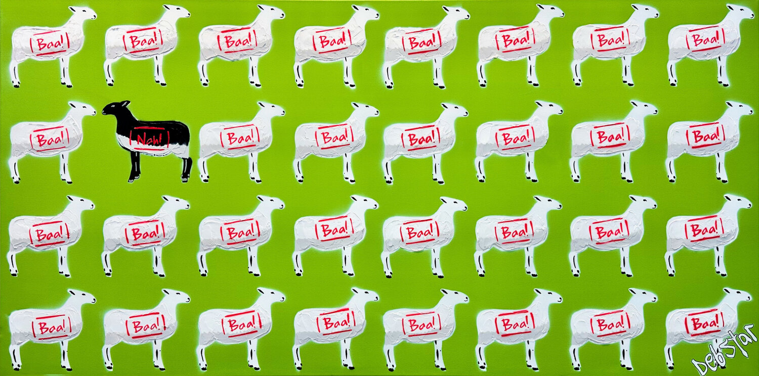 The Black Sheep Green 3 122cm x 61cm DEBORAH LANG Original painting for sale