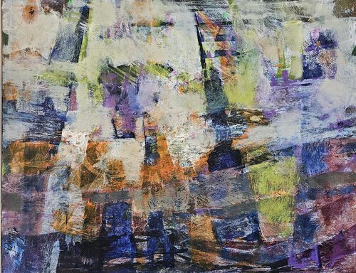 A Chance Encounter. Abstract painting, ochre, violet, indigo by Tatiana Hellum, Painting for Sale on Select