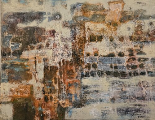 Mirages of a Lost City. Abstract cityscape, ochre, earth tones. by Tatiana Hellum, Painting for Sale on Select