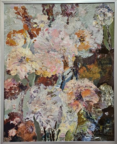 Pleasant Memories . Contemporary Floral Absract Painting , Soft Tones, Framed by Tatiana Hellum, Painting for Sale on Select