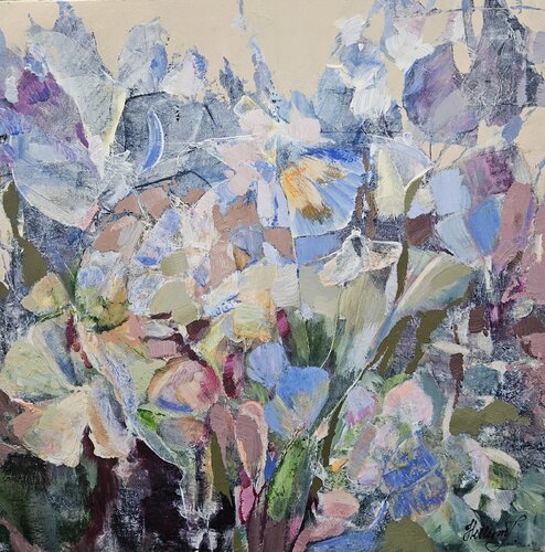 Anita’s Garden. Abstract floral in soft blue and lilac by Tatiana Hellum, Painting for Sale on Select