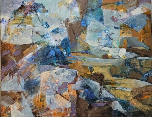 The Other Side of Here. Large Abstract Painting, Blue and Earth Tones by Tatiana Hellum, Painting for Sale on Select