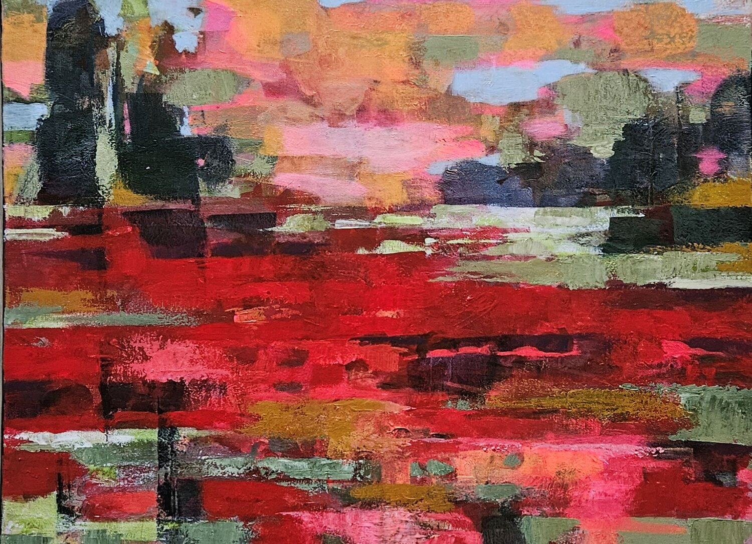Poppies in Passing. Large, textured abstract landcape Tatiana Hellum Original painting for sale