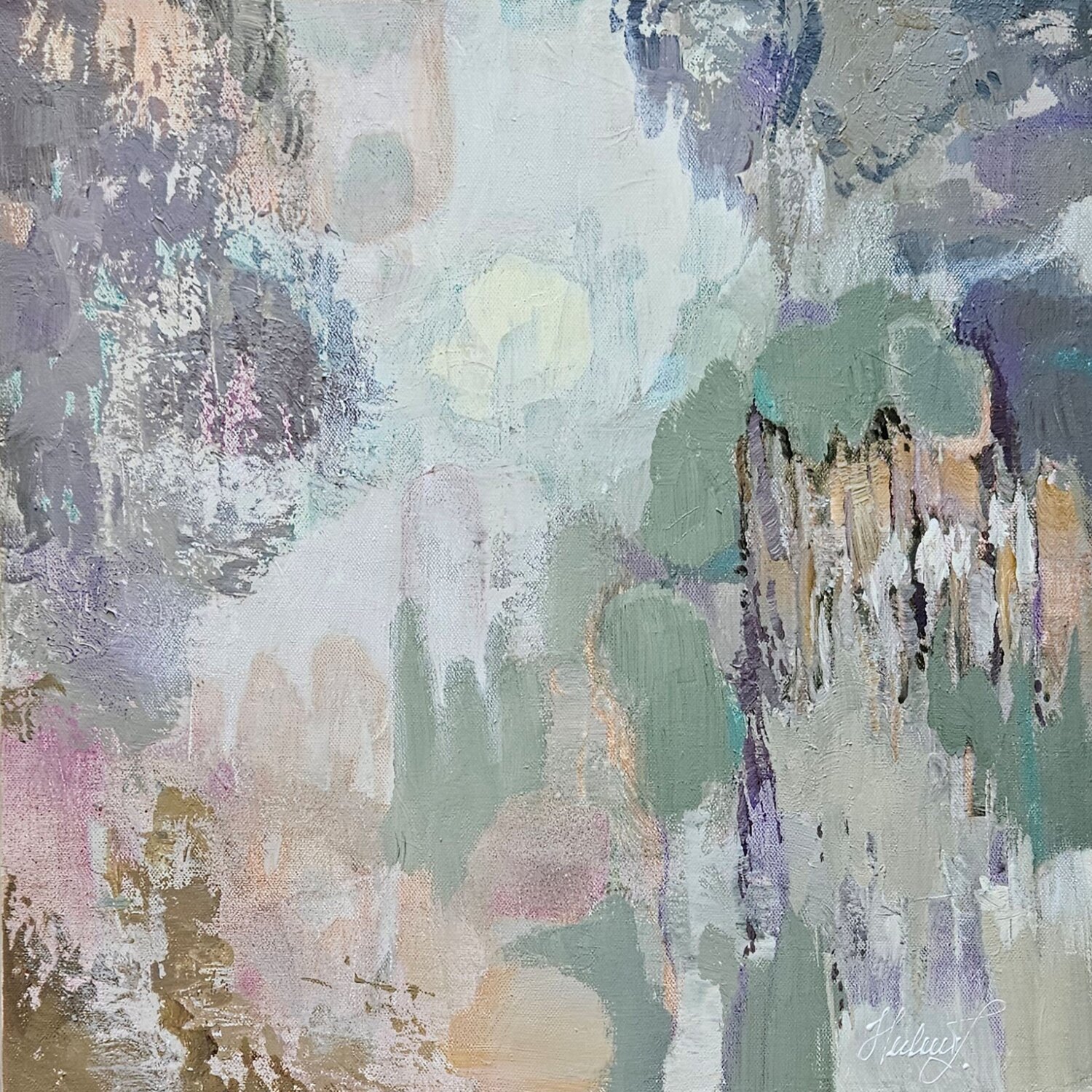 A Place Almost Remembered. Atmospheric Abstract Painting in Muted Colors Tatiana Hellum Original painting for sale