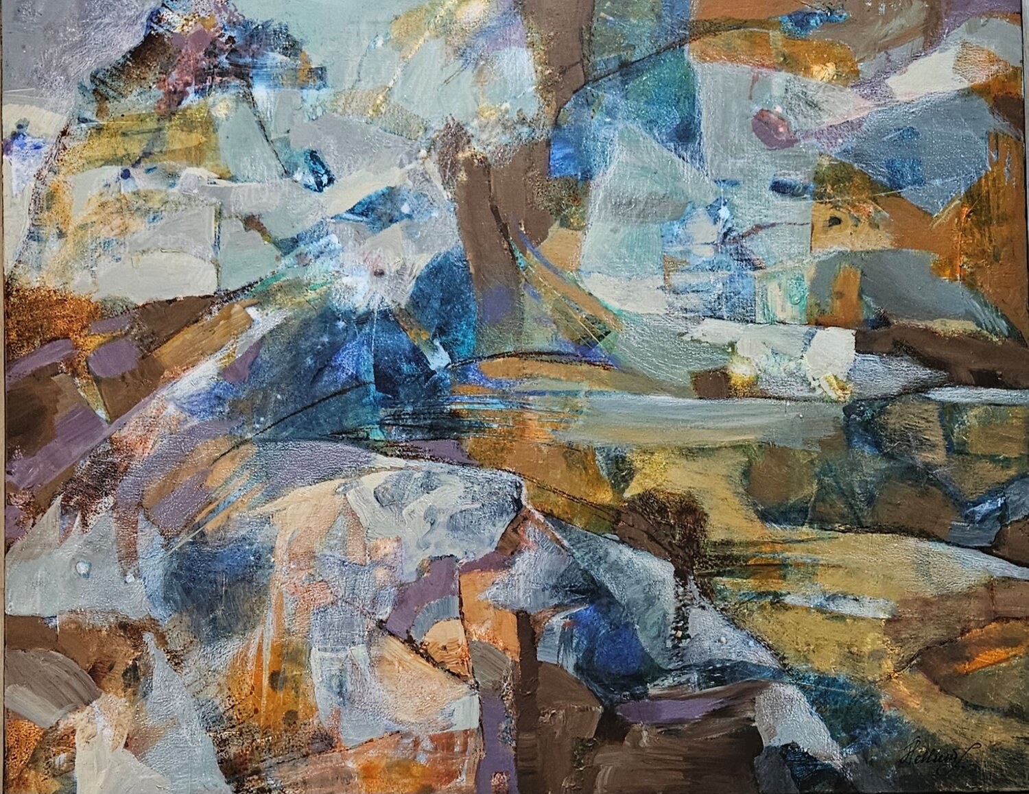 The Other Side of Here. Large Abstract Painting, Blue and Earth Tones Tatiana Hellum Original painting for sale