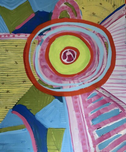 Chuleta a Vista de Pájaro / Bird's Eye View BeeflLogChop Markers & acrylic on canvas, May 2023 by Pacorrosa Cuevas, Painting for Sale on Select
