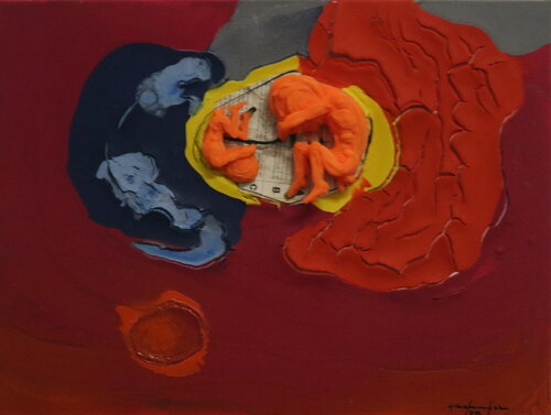"Elecktra & Atomo Reminiscencia Intrauterina del 2023" - Intrauterine Reminiscence of 2023 by Pacorrosa Cuevas, Painting for Sale on Select