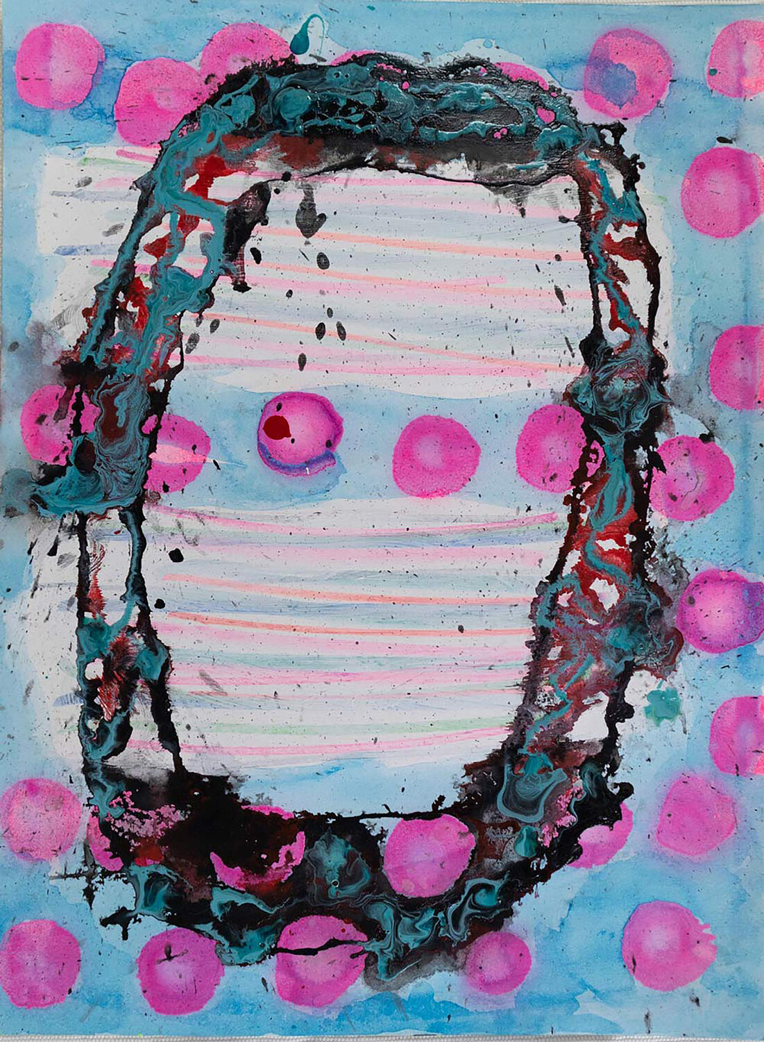 CELL TRIP  Acrílico, rotulador y esmalte sobre papel  297x405mm Pacorrosa Cuevas Original painting for sale