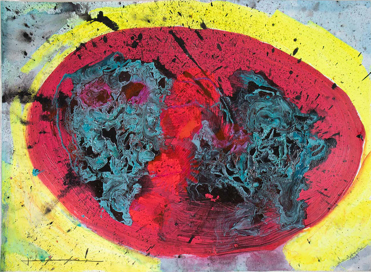 We Are Into A Cell I Noticed  - Acrílico y esmalte sobre papel  - 405x297.mm Pacorrosa Cuevas Original painting for sale