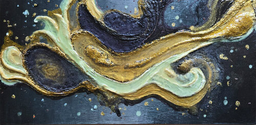Fluorescent in black and gold by Stefania Pinsone, Painting for Sale on Select