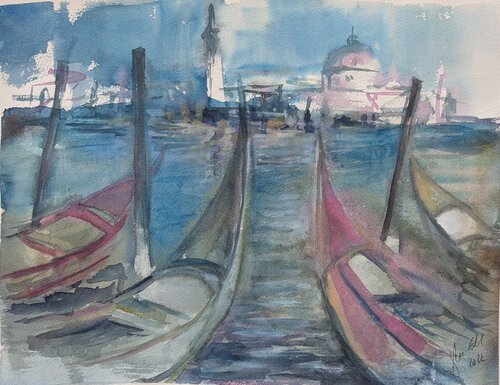 Gondeln in Venedig by Edeltraud Steurer, Painting for Sale on Select